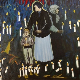 Moesey Li: 'In memory of the victims', 1999 Oil Painting, Spiritual. Artist Description: In memory of the victims of repressionrealism, genre painting, women, boy, candles, memory...