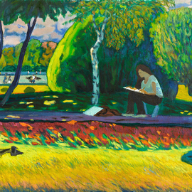 Moesey Li: 'In the plein air', 2009 Oil Painting, Landscape. Artist Description:  realism, landscape, artist, trees, birds...