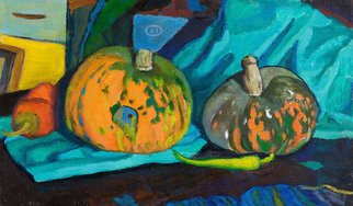 Moesey Li: 'Pumpkins and peppers', 2009 Oil Painting, Food. realism, still life, pumpkins, pepper...