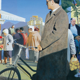 Edmond Gjikopulli: 'In a market', 2005 Oil Painting, People. 