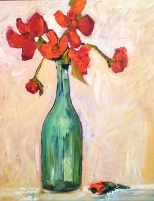 Sherry Harradence: 'Serendipity Delicious', 2013 Oil Painting, Abstract.  Original Oil Painting, floral, flowers, still life, abstract, wild flowers, red, green, wall art, home decor, prints, botanical, nature, vase of flowers, contemporary, museum quality, affordable, art, fine art, signed by artist, published artist, blue, yellow, pink, emotional, calm, oil painting, painting, small, leaf, petals, romance, love, flower, warm, vibrant...