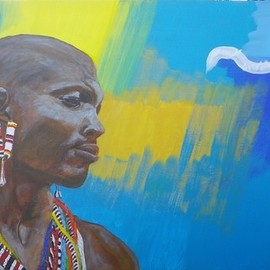 Guy Octaaf Moreaux: 'diani beachboy', 2019 Acrylic Painting, Portrait. Artist Description: Diani is a beachtown on the Kenyan coast.  Beachboys are men who roam the beach in order to sell goods.  Most of them in Kenya are Masai who sell masai artefacts.  Sometimes they are nice, other times they can be pushy and annoying with their insistence.  It is ...