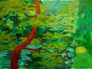 Guy Octaaf Moreaux: 'haiku japanese garden', 2023 Oil Painting, Nature. One thousand shades of greenSpringy light greens with darker shades of old greensThe garden is a world Oil paint on canvas...