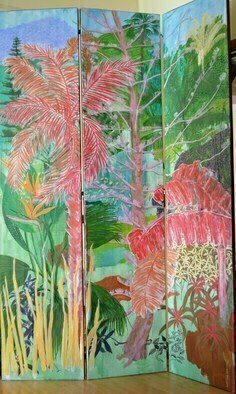 Guy Octaaf Moreaux: 'nairobi garden', 2020 Acrylic Painting, Nature. The screen is composed of three canvases of 40 cm x 200 cm each. ...