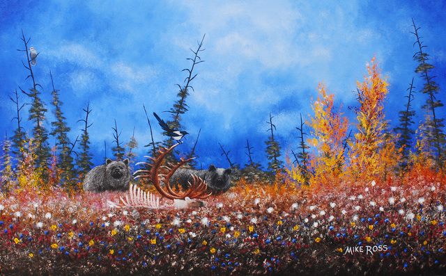 Artist Mike Ross. 'Grizzlies Finishing Off A Kill' Artwork Image, Created in 2013, Original Painting Oil. #art #artist