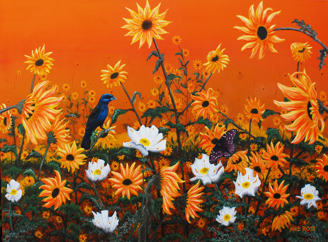 Artist Mike Ross. 'Sunflowers And Pickly Poppies' Artwork Image, Created in 2014, Original Painting Oil. #art #artist