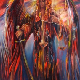 Rafal Mruszczak: 'archangel michael', 2017 Oil Painting, Surrealism. Artist Description: Keywords: scale, sword, wings, angel, feathers, guardian, heaven, hell, justice, limbo ...