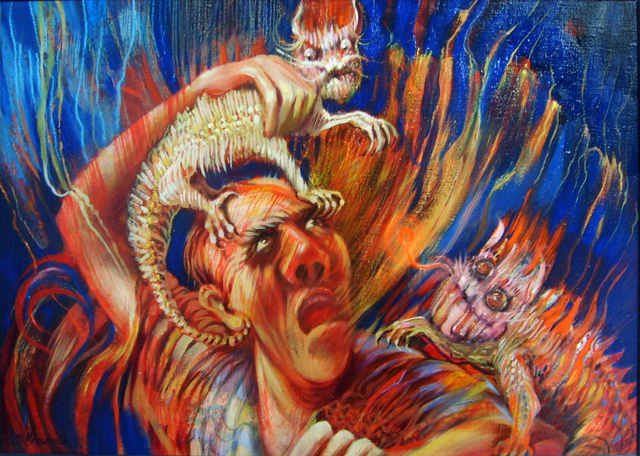 Rafal Mruszczak  'Pesky Chameleons', created in 2017, Original Painting Oil.