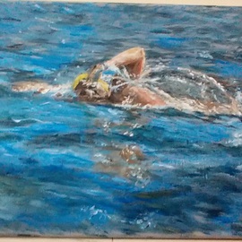 Michael Garr: 'Sunny swimmer', 2014 Oil Painting, Sports. Artist Description:   An oil painting done in the studio from a photo by Frank McQuiggan  ...