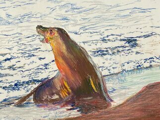 Michael Garr: 'sunset bark galapagos', 2024 Pastel, Marine. A study in color as value, from a photo taken while touring galapagos islands aboard national geographic islander in September 2021. ...