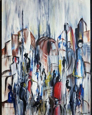 Dr. Muberra Bulbul: 'city human', 2019 Mixed Media, Abstract Figurative. City and human work togetherColors are pour on cityMix technical on canvas...