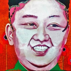 Mulumba Tshikuka: 'kim jong-un', 2015 Acrylic Painting, Portrait. Artist Description: North Korea leader, flowers, dictators...