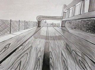 Mary V. Williams: 'Park Bench', 2004 Other Drawing, Optical. Bugs eye view of a park bench. Rendered in pen, ink and wash. ...