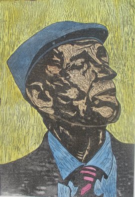 Michael Weatherly: 'Old Man in Hat', 2014 Monoprint, Figurative.  Linoleum cut  ...