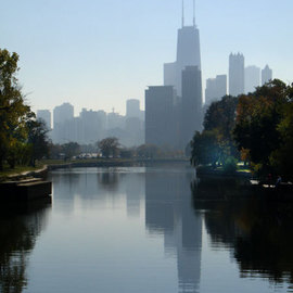 Nancy Bechtol: 'Chicago Skyline Lincoln Park Lagoon', 2009 Color Photograph, Cityscape. Artist Description:  tranquil peaceful city view from the park lagoon. framing available at additional cost. request. ...