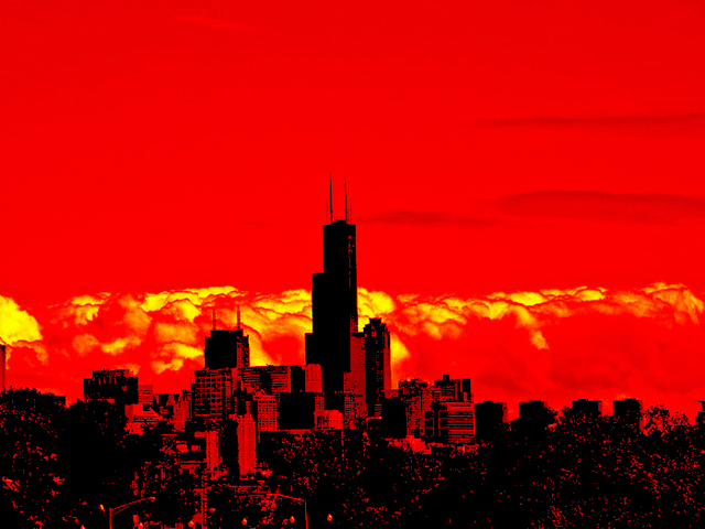 Artist Nancy Bechtol. 'Red Skyline Chicago' Artwork Image, Created in 2009, Original Photography Mixed Media. #art #artist