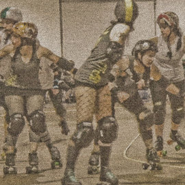 Nancy Bechtol: 'Roller Derby Queens Roll', 2010 Color Photograph, Abstract Figurative. Artist Description:  roller derby, lines, people, woman, tattoo, intense, coloring, duality, motion, figures ...