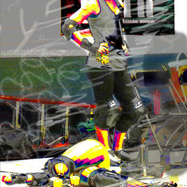 Nancy Bechtol: 'Roller Derby knocked down', 2010 Color Photograph, Abstract Figurative. Artist Description: roller derby, lines, people, woman, tattoo, intense, coloring, duality, motion, figures...