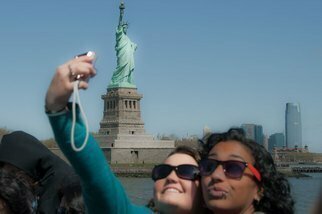Nancy Bechtol: 'US and the Statue of Liberty', 2010 Color Photograph, Americana.  statues of liberty, performance, NYC...