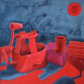Natalia Sofyina: 'Still Life in Red', 2013 Oil Painting, Still Life. Artist Description:  still life, abstract, surreal, boat, ship, horse, cube, cup, sun, red, blue, oil painting, oil on canvas, original, composition, painting, canvas, modern, lyrical , figurative, color, surrealism...