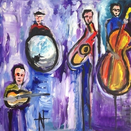 Natalia Gromicho: 'jazz at new orleans', 2016 Acrylic Painting, Abstract Figurative. Artist Description: Belongs to a collection that the artist created about Jazz and Blues 2016...