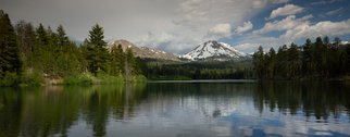 Dennis Chamberlain: 'Mt  Lassen at Manzanita Lake', 2016 Color Photograph, Landscape. Mt. Lassen at Manzanita Lake in northern California.  Print has 1 inch white boarder.  It is signed and numbered in boarder. ...
