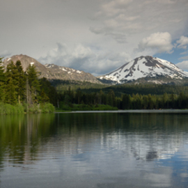 Dennis Chamberlain: 'Mt  Lassen at Manzanita Lake', 2016 Color Photograph, Landscape. Artist Description: Mt. Lassen at Manzanita Lake in northern California.  Print has 1 inch white boarder.  It is signed and numbered in boarder. ...