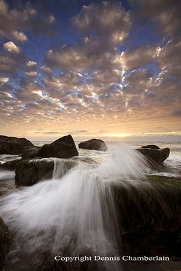 Dennis Chamberlain: 'San Pedro II', 2013 Color Photograph, Seascape.       Sea, seascapes, sunset, ocean, pacific coast, California beaches, San Pedro, nature, landscape, water, waves, slow shutter, rocks, clouds      ...