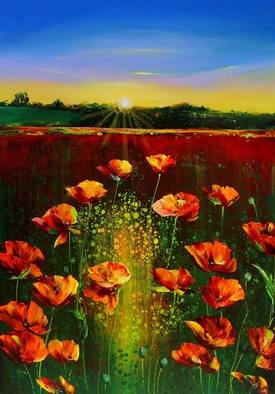 Nelu Gradeanu: 'poppy landscape', 2020 Acrylic Painting, Floral. Original, unique painting, signed date ...