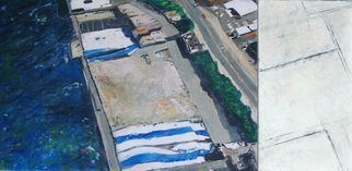 Alain Nicolet: 'Blue and white 01', 2011 Acrylic Painting, Urban.   urban and sea space  ( diptych)blue line, white,    ...