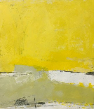 Alain Nicolet: 'giallo e nero 03', 2021 Acrylic Painting, Abstract Landscape. This painting belongs to a series started in 2020, and whose approach is built on a certain search for spatial and chromatic writing. ...