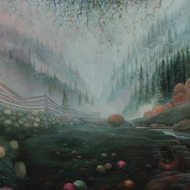 Sergey Lesnikov: 'morning fog', 2021 Oil Painting, Landscape. Artist Description: oil on canvas...