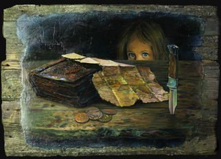 Sergey Lesnikov: 'old map', 2015 Oil Painting, Psychology. Oil painting, old wood...