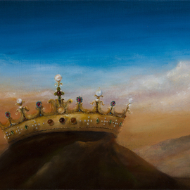 Ekaterina Nikidis: 'the holy crown i', 2021 Acrylic Painting, Figurative. Artist Description: This painting is a suggestion to create a narration. Why is this crown here in the mountains, who was its owner  It looks like a barbarian one, but it doesn t have an exact prototype. . .Thus, we can ask a lot of questions and make different guesses. But ...
