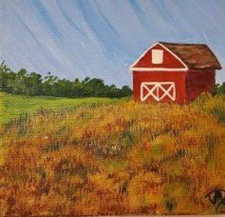Marilyn Domilski: 'red barn', 2021 Oil Painting, Farm. Red Barn...