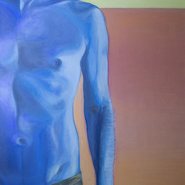 Natia Khmaladze: 'Sun Set', 2013 Oil Painting, People. Artist Description:      male torso nude jeans sunset oil on canvas modern portrait art blue sexy man model  ...