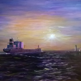 William Christopherson: 'Algoma Guardian Seascape Thousand Isla', 2015 Oil Painting, Seascape. Artist Description: TITLE Algoma Guardian At Sunken Rock LighthouseMEDIUM Oil in impressionistic style. 22 x 28 x 34 on stretched canvas.DESCRIPTIONMy artworks are created from my travel experiences, and one of my favorite places is the St.  Lawrence Seaway in the Thousand Islands of Upstate New York.  Completed ...