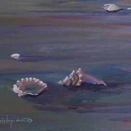 William Christopherson: 'Florida Fort Meyers Beach Shells', 2008 Acrylic Painting, Seascape. Artist Description:  Artists impression of a walk along Fort Meyers Beach, coming upon shells at low tide.  Image 8 x 10, mounted on 38 foam board, and matted sized for 11 x 14 frame.  Artwork comes matted, and shrink wrapped, with artists certificate.  Shipment rigid flat, securely packaged, 2- day ...