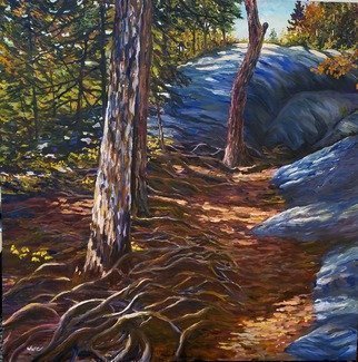 William Christopherson: 'On A Mountain Trail', 2016 Oil Painting, Landscape. Broad brush approach in oil, of the Adirondack hiking experience in the central Adirondack Mountains.  Large sized stretched canvas 36x36, 2 depth.  Wall ready with hangers and wire.  Employing Grumbacher artists professional grade oils.  Award wining oil, 2017 Central Adirondack Art Show.  Enjoy...