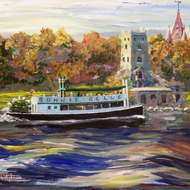 William Christopherson: 'Saint Lawrence Boldt Castle Bonnie Belle', 2009 Acrylic Painting, Landscape. Artist Description: Original acrylic on 16x 20 canvas board. Title Bonnie Belle At Heart Island. Historic replica paddle- wheeler tour boat that plies the Thousand Islands. Impressionistic artists rendition. The artist has employed Golden brand professional artist grade acrylics. Artwork shipped wrapped, and packaged for shipment USPS Priority mail. Certificate ...