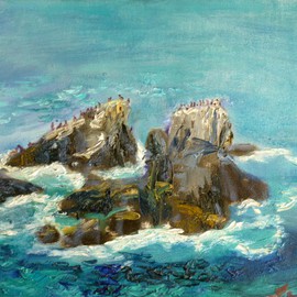 Renuka Pillai: 'Seal Rocks', 2015 Oil Painting, Landscape. Artist Description:      Ocean Scene ...