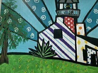 Brita Ferm: 'point loma lighthouse', 2015 Acrylic Painting, Beach. The old Point Loma Lighthouse is no longer in use.  ItaEURtms now a tiny capsule museum of life at a tiny lighthouse, part of Cabrillo National Monument.  Acrylic on Masonite...