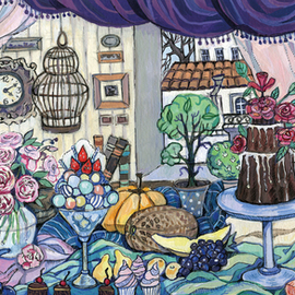 Oksana Ivanik: 'still life with irises', 2017 Tempera Painting, Still Life. Artist Description: Keywords: plate, rose, vase, window, still life, cage, cake, apple, flower, fruit, house, iris...
