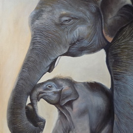 Smith Olaoluwa: 'elephant and calf', 2019 Oil Painting, People. Artist Description: Title Elephant And CalfArtist Olaoluwa SmithMedium Painting - Oil On Canvass...