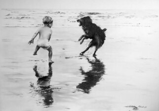 Alexander Boytsov: 'friends', 2023 Graphite Drawing, Beach. I was lucky - I had dogs when I was a kid. Two. They were blood brothers - They were born on the same day to our neighbor s dog. We were given one puppy first, and after a while we were given a second puppy. They lived with our cows and ...