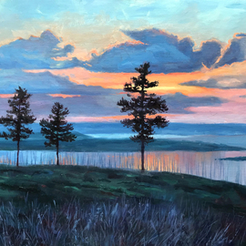 Olga Hodukova: 'sunset', 2021 Oil Painting, Landscape. Artist Description: Unity with nature, pacification...