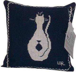 Lisbet Olin-ranstam: 'Cat and fish', 2005 Crafts, Animals. Pillow...