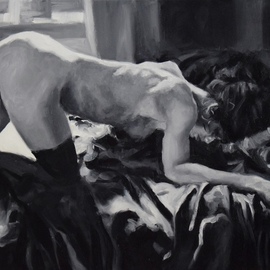 Kamila Ossowska: 'Labirynth', 2018 Oil Painting, Nudes. Artist Description: Oil painting on canvas in a monochrome range.  The resignation from colors gives an unreal character and an elegant and not distracting simplicity.  The impressionistic treatment of light and a valuable element makes the painting very painterly.  Light plays a key role - it gives life and emotional mood ...