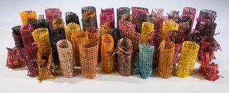 Elena Osterwalder: 'City Scene', 2008 Indoor Installation, Abstract.  65 pieces of dyed amate paper fastened with clothespins to form cylinders  ...