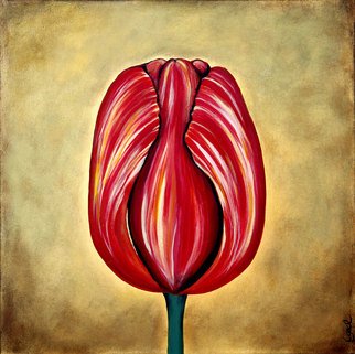 Ozgul Tuzcu: 'Tulip I', 2007 Acrylic Painting, Floral.  Tulip on golden background ...